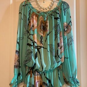 Floral Green Women's Top 2X Blouse